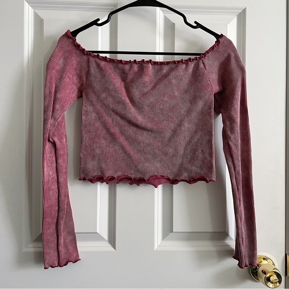 Aeropostale Pink Ribbed Off Shoulder Crop Top - Picture 4 of 6